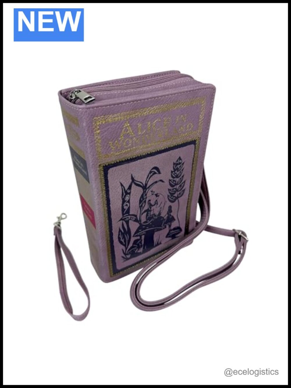 Alice in Wonderland Book Crossbody Bag Lavender Vinyl